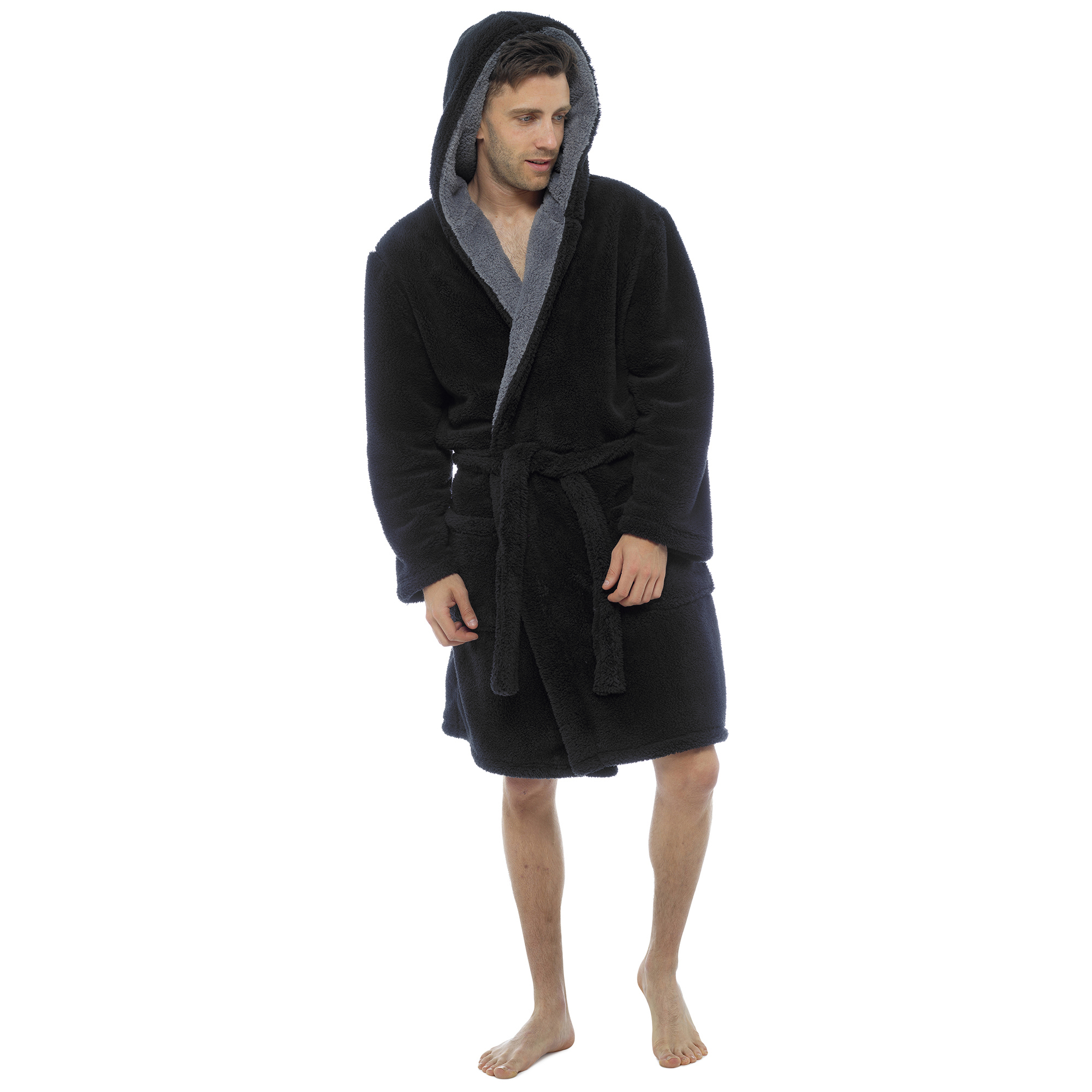 iSmalls Men's Hooded Soft Warm Fleece Bath Robe Dressing Gown with Eye